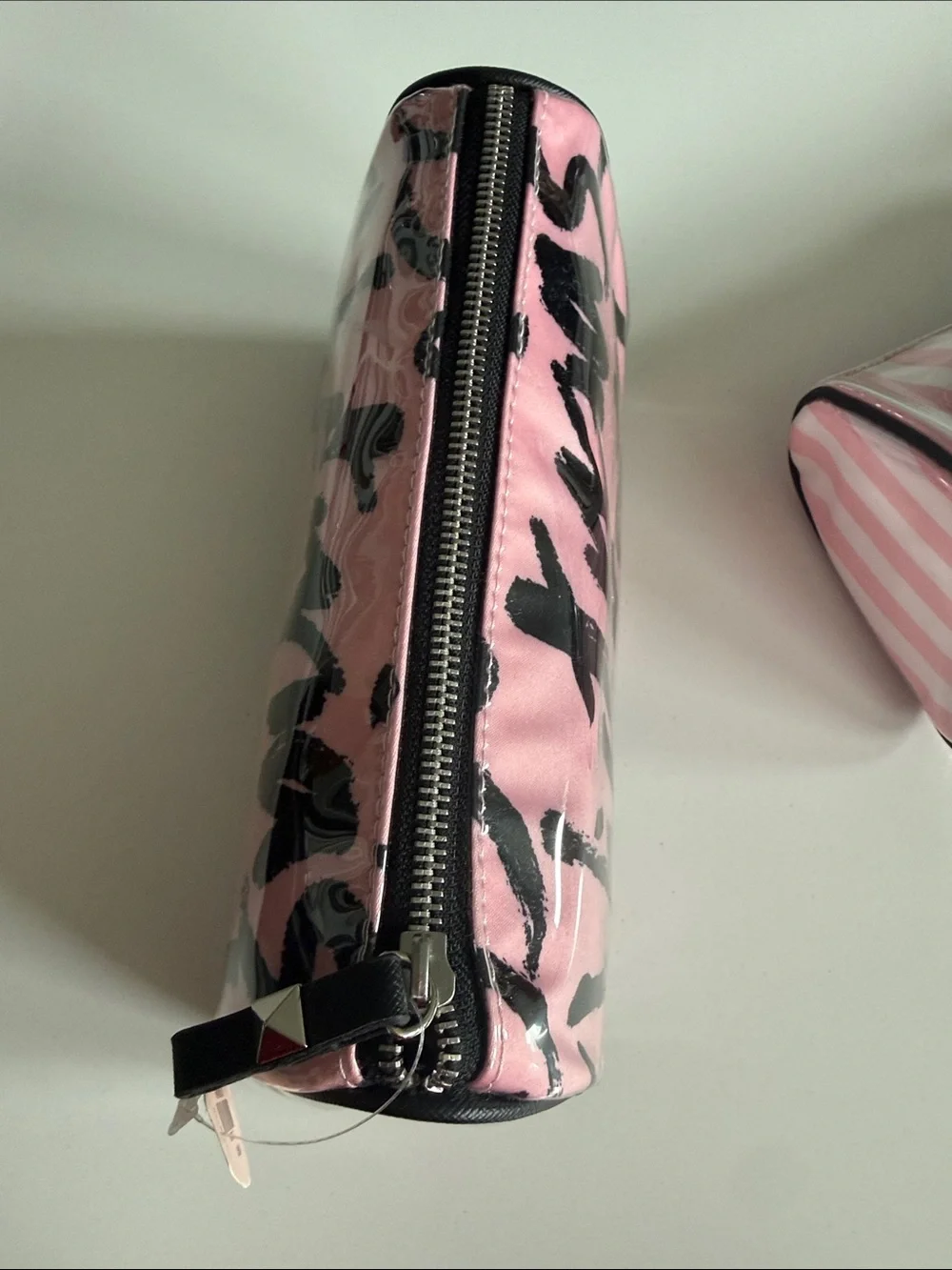 NWT Bundle of 2 Victoria's Secret Pink Striped & Script Cosmetic Pouches